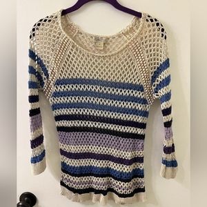 Open Knit Lucky Brand Cream Striped Sweater sz M.